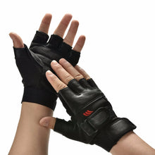 Cargar imagen en el visor de la galería, Black PU Leather Weightlifting Gym Gloves Workout Wrist Wrap Sports Exercise Training Fitness for Men-1Pair