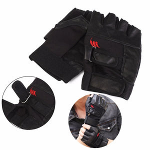 Black PU Leather Weightlifting Gym Gloves Workout Wrist Wrap Sports Exercise Training Fitness for Men-1Pair