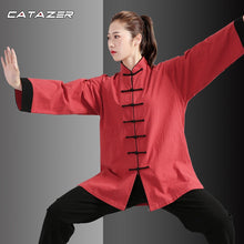 Cargar imagen en el visor de la galería, Unisex Men Women Tai Chi Martail Arts Uniform Clothes Cotton Linen Loose Wide Leg Pant Shirt Kung Fu Tai Ji Exercise Casual Suit