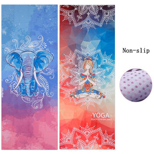 Microfiber Retro style Lotus Elephant Pattern Non-slip Yoga Mat Exercise Fitness Gymnastics Mat Tasteless Pilates Pad, 183*65cm