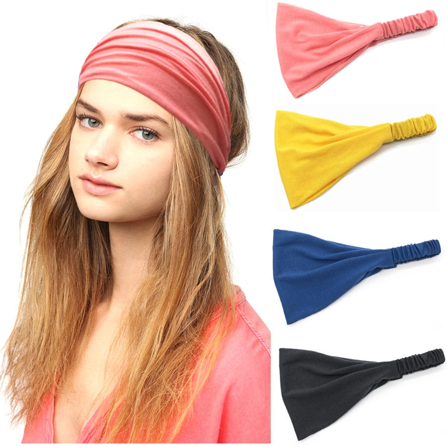 Solid Elastic Stretch Wide Hairband Women Lady Girl Yoga Running Headband Bandanas Headwear Elastic Hair Band Hair Accessories