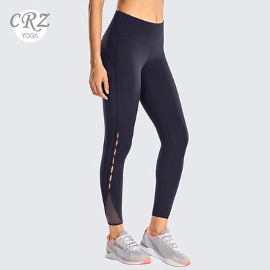 CRZ YOGA Women's Naked Feeling Stretchy High Waist 7/8 Tight Mesh Yoga Leggings -25 Inches