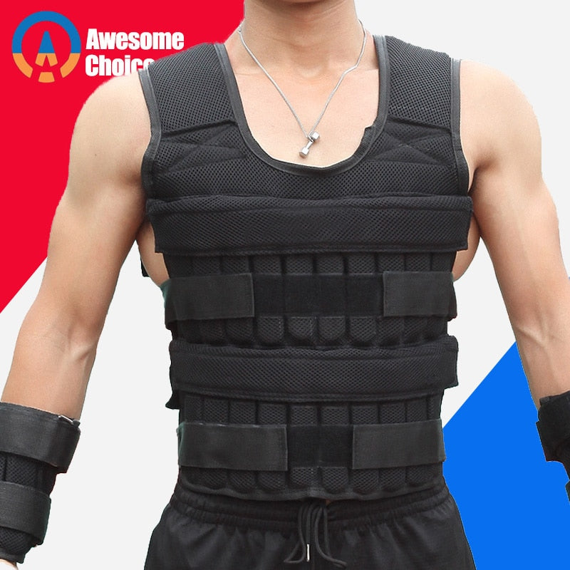 Loading Weight Vest; 30KG, For Boxing Weight Training Workout Fitness Gym Equipment Adjustable Waistcoat Jacket Sand Clothing