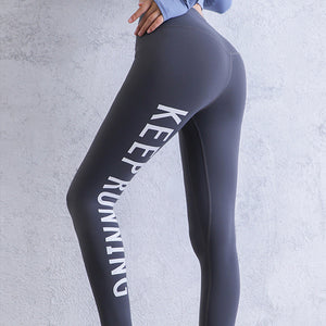Zhangyunuo Letter Printing Tight High Waist Yoga Leggings Sport Solid Women Fitness Sexy Gym Pant High Elastic Lift Hip Trousers