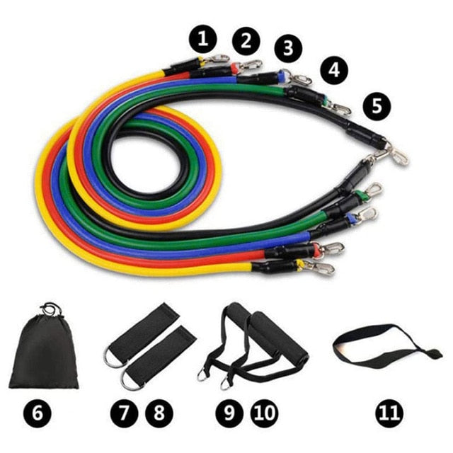 Resistance Bands Crossfit Training Exercise Yoga Tubes Pull Rope Rubber Expander Elastic Bands Fitness Equipment, 11Pcs/Set Latex