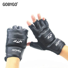 Cargar imagen en el visor de la galería, GOBYGO Half Finger Boxing Gloves PU Leather MMA Fighting Kick Boxing Gloves Karate Muay Thai Training Workout Gloves Kids Men
