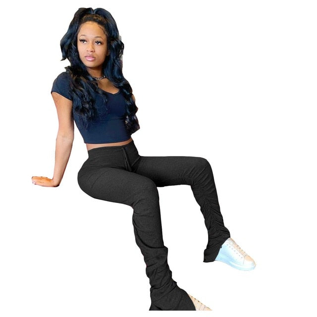 Wholesale stack leggings women sweatpants jogger streetwear fitness building legging stacked pants 2020 summer women's trousers
