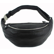 Cargar imagen en el visor de la galería, FANCODI Men&#39;s Leather waist pack, genuine leather waist bag for men, pouch fanny Pack male money belt bag Bum Bag; Black