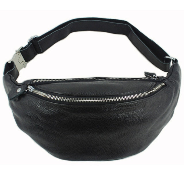 FANCODI Men's Leather waist pack, genuine leather waist bag for men, pouch fanny Pack male money belt bag Bum Bag; Black