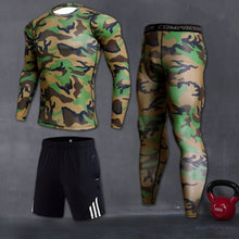 Cargar imagen en el visor de la galería, Mens Sport Running Set Compression T-shirt + Pants Skin Hoop Long Sleeves Fitness Rashguard Mma Workout Clothes Gym Yoga Suits