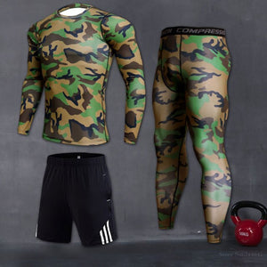 Mens Sport Running Set Compression T-shirt + Pants Skin Hoop Long Sleeves Fitness Rashguard Mma Workout Clothes Gym Yoga Suits