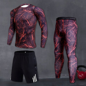 Mens Sport Running Set Compression T-shirt + Pants Skin Hoop Long Sleeves Fitness Rashguard Mma Workout Clothes Gym Yoga Suits