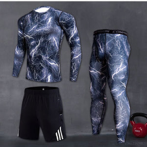 Mens Sport Running Set Compression T-shirt + Pants Skin Hoop Long Sleeves Fitness Rashguard Mma Workout Clothes Gym Yoga Suits