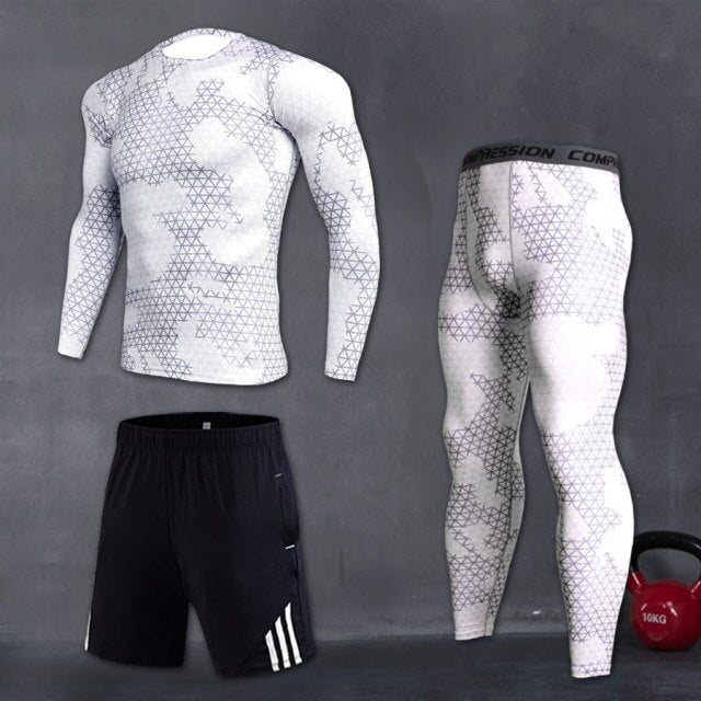 Mens Sport Running Set Compression T-shirt + Pants Skin Hoop Long Sleeves Fitness Rashguard Mma Workout Clothes Gym Yoga Suits