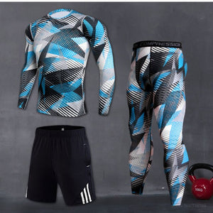 Mens Sport Running Set Compression T-shirt + Pants Skin Hoop Long Sleeves Fitness Rashguard Mma Workout Clothes Gym Yoga Suits