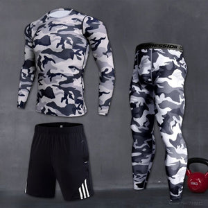 Mens Sport Running Set Compression T-shirt + Pants Skin Hoop Long Sleeves Fitness Rashguard Mma Workout Clothes Gym Yoga Suits