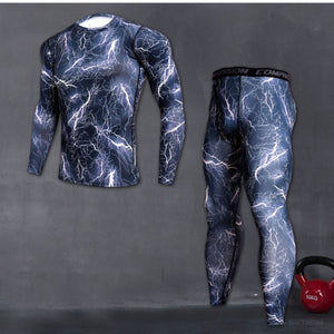 Mens Sport Running Set Compression T-shirt + Pants Skin Hoop Long Sleeves Fitness Rashguard Mma Workout Clothes Gym Yoga Suits