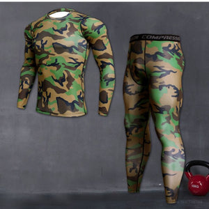 Mens Sport Running Set Compression T-shirt + Pants Skin Hoop Long Sleeves Fitness Rashguard Mma Workout Clothes Gym Yoga Suits