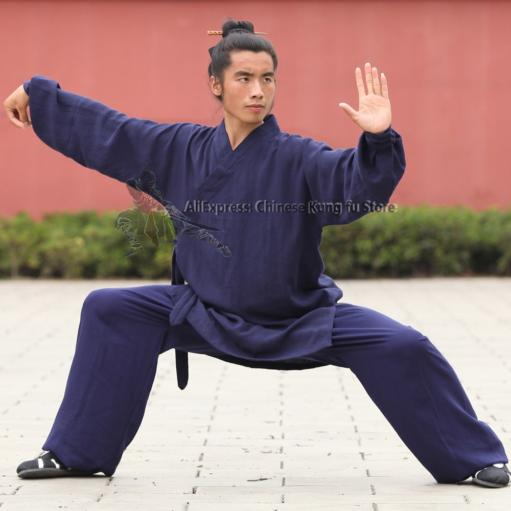 Wudang Taoist Robe Style Tai chi Uniform Martial arts Kung fu Suit Shaolin Monk Robe and Pants High Quality Linen  25 Colors