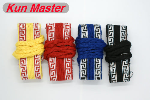 Cotton Wu Shu Belt, martial Arts Belt, kung Fu Belt, red, black, blue, yellow; 7.5 ft. Long
