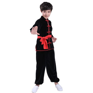 Kungfu Suits, Practice Fitness Performance Thick Taichi Uniforms for Boys Girls, Autumn Winter Pleuche Kids Long Sleeve