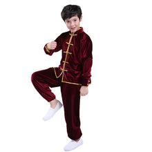 Load image into Gallery viewer, Kungfu Suits, Practice Fitness Performance Thick Taichi Uniforms for Boys Girls, Autumn Winter Pleuche Kids Long Sleeve