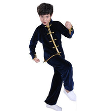 Load image into Gallery viewer, Kungfu Suits, Practice Fitness Performance Thick Taichi Uniforms for Boys Girls, Autumn Winter Pleuche Kids Long Sleeve