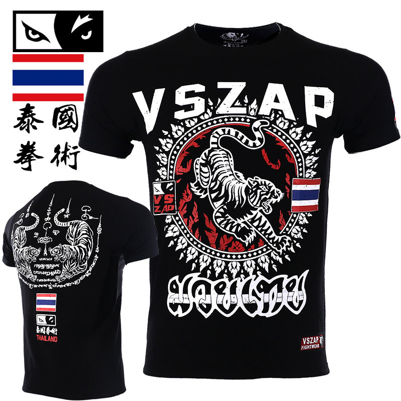 VSZAP tiger Boxing MMA T Shirt Gym Tee Shirts Multi-use Fighting Martial Arts Fitness Training Muay Thai T Shirt Men Homme