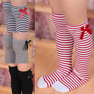 Lovely Girls Kids Toddler Bow Knee High Socks Colours Silk Bow Baby Girl Socks Striped Princess Socks 1 to 8 Years