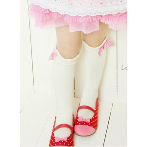 eTya Lovely Girls Kids Toddler Bow Knee High Socks Colours Silk Bow Baby Girl Socks Striped Princess Socks 1 to 8 Years