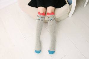 Spring Autumn Children Socks Cotton 3D Printing Cat Kids Girls High Knee Socks Fashion Cartoon Bear Dancing Socks Toddlers