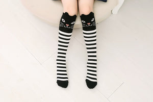 Spring Autumn Children Socks Cotton 3D Printing Cat Kids Girls High Knee Socks Fashion Cartoon Bear Dancing Socks Toddlers