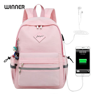 WINNER Girl Anti Theft Backpack USB Charging Cartoon Animal Pendant School Bags Backpack Women Waterproof Travel Bagpack
