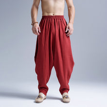 Load image into Gallery viewer, Mens Cotton Linen Baggy Pants Kung Fu Martial Arts Sports Pants Drop Crotch Loose Harem Pants Folk Tai Chi Trainer Sweatpants