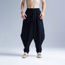 Load image into Gallery viewer, Mens Cotton Linen Baggy Pants Kung Fu Martial Arts Sports Pants Drop Crotch Loose Harem Pants Folk Tai Chi Trainer Sweatpants