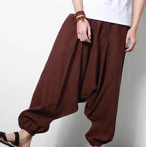 Cotton Linen Kung Fu Pants Yoga Martial Arts Sport Pants For Men Kendo Trail Wu Shu Trousers For Men Top Quality Brown Color 3XL